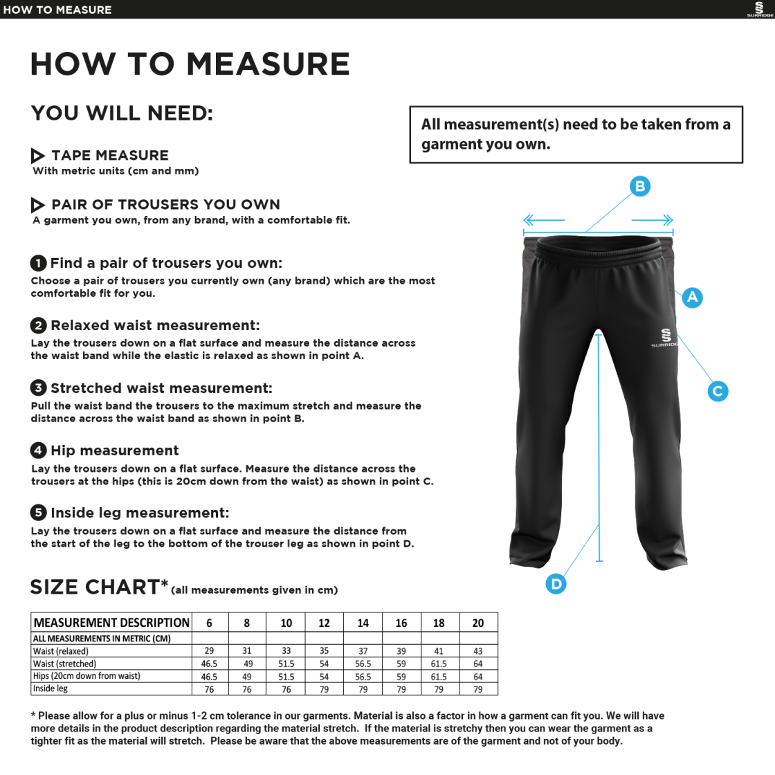 Poplin Track Pant - Women's Fit - Size Guide