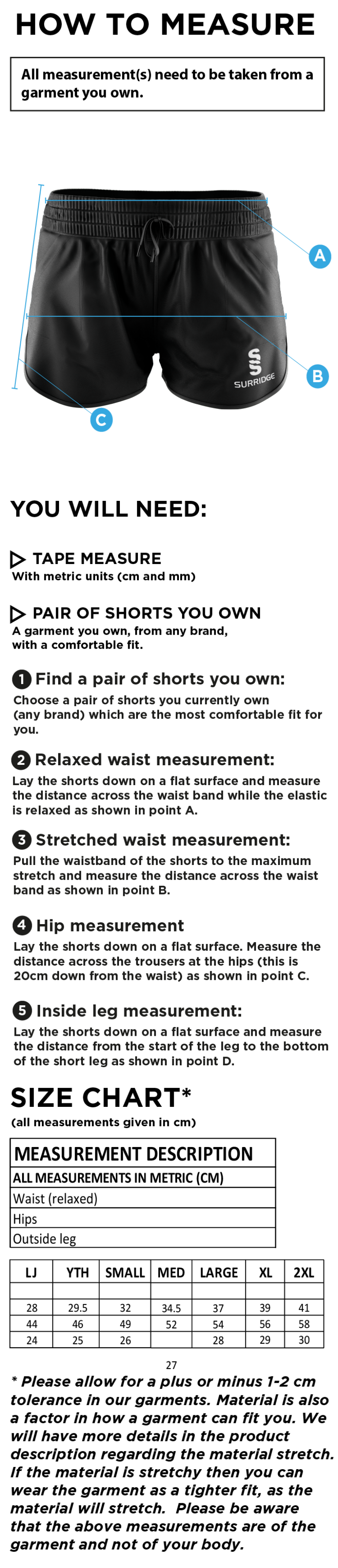 Dual Active Short  - Women's Fit - Size Guide