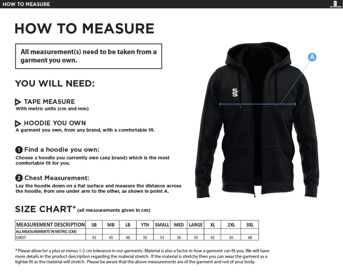 Dual Full Zip Hoody - Royal - Unisex Fit - Size Guide