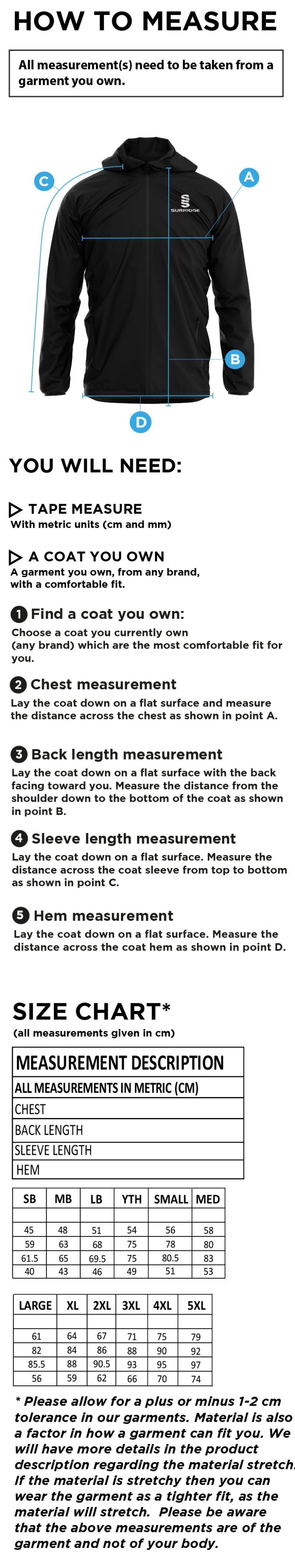 Dual Full Zip Training Jacket : Royal - Size Guide