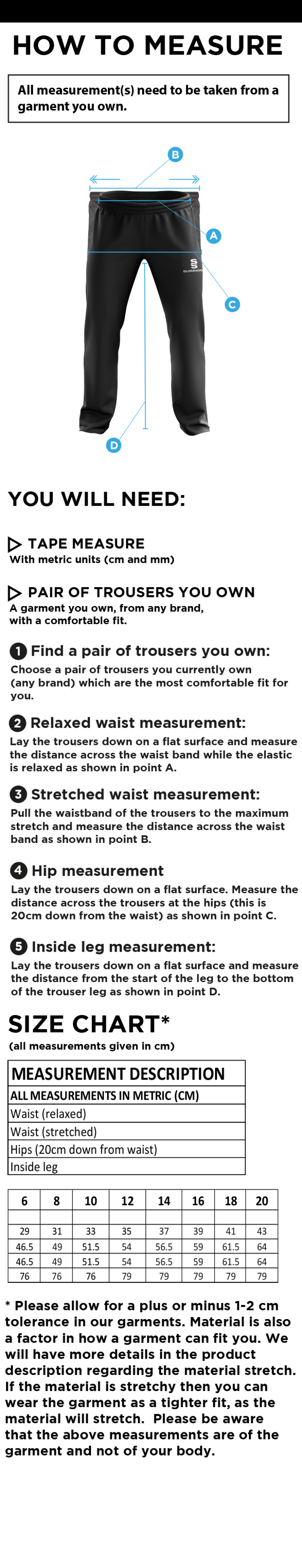 Poplin Track Pant - Women's Fit - Size Guide