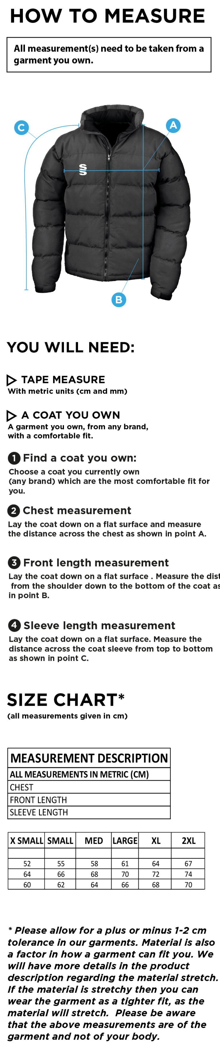 Holkham Down Feel Jacket - Women's Fit - Size Guide